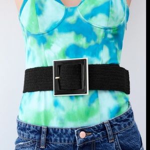 Zara black jute raffia belt squared acetate buckle